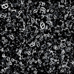 White digits One and Zero in chaos over black background.