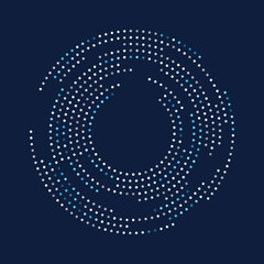 Abstract dark blue background with small dots in circles. White and blue halftone dots with copy space.