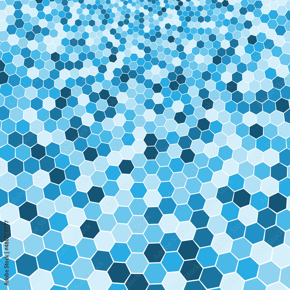 Poster abstract blue background with hexagons. perspective view illustration.