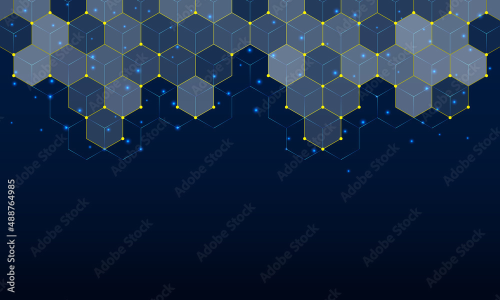 Poster abstract dark blue background with hexagons.