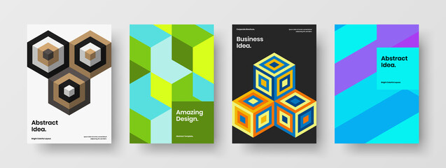 Amazing leaflet vector design illustration bundle. Colorful mosaic tiles magazine cover layout collection.