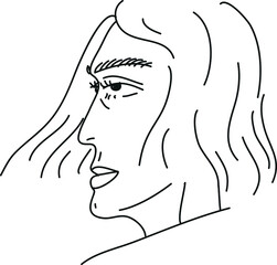 Minimalist vector portrait. Girl's portrait in profile. Depiction of women's face. Black and white line drawing.