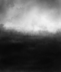 Hand painted foggy landscape. Versatile artistic image for creative design projects: posters, banners, cards, books, magazines, prints, wallpapers. Ink on paper.