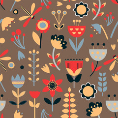 Beautiful seamless pattern for decorative design. Vector abstract paper cut flowers illustration. Nature trendy design. Colorful paper texture background. - 488767384