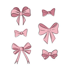 Decorative pink bow with ribbons. Gift box wrapping and holiday decoration