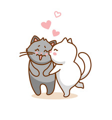 Couple of cats in love. International kiss day. Greeting card, invitation.