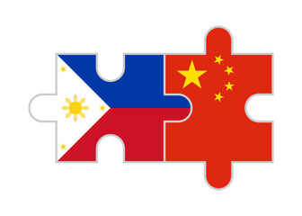puzzle pieces of philippines and china flags. vector illustration isolated on white background