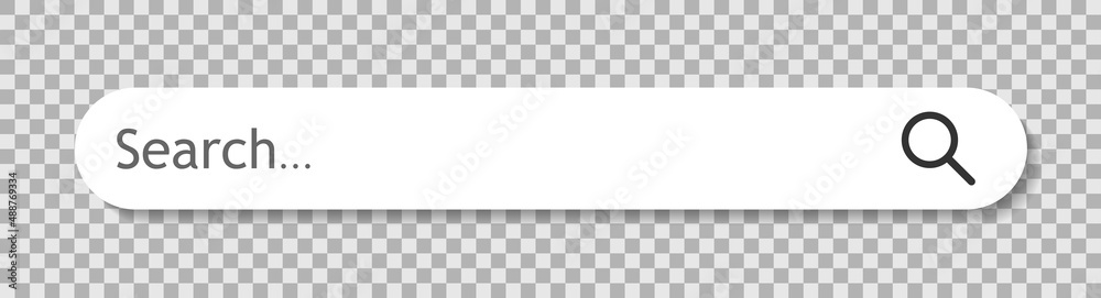 Poster Search bar mockup. Search bar button with shadow isolated on transparent background. Searching internet browse. Menu for site, app and interface. Empty search frame for web adress. Vector