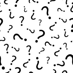 Question mark seamless pattern. Question mark texture on white background. Sign of interrogation. Graphic abstract background with random repeated of punctuation. Vector