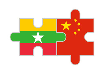 puzzle pieces of myanmar and china flags. vector illustration isolated on white background