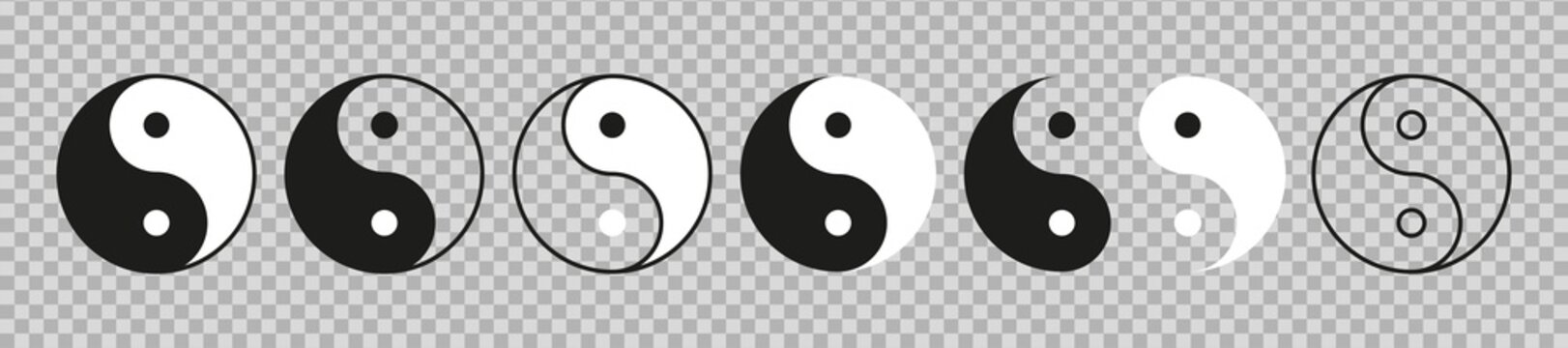 Yin yang symbol. Ying yan icon. Taoism sign. Yinyang symbol. Balance and harmony. Logo of meditation, karma, buddhism and japan. Black-white icon isolated on transparent background. Vector
