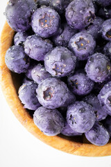 Fresh blueberries close up photography from above