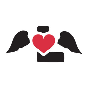 Letter L With Wings And Heart Symbol Doodle Icon