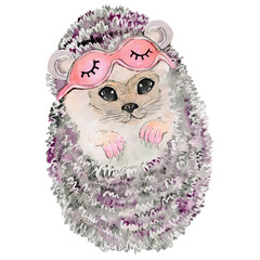 Cute hedgehog. Watercolor illustration, hand painting.