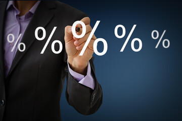 Discount Percentage Sign. Hand Showing Discount Percent.