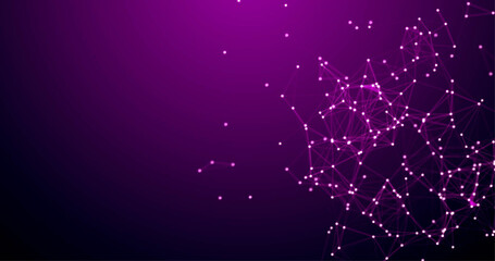 Purple background with moving lines and dots for presentation, mockup