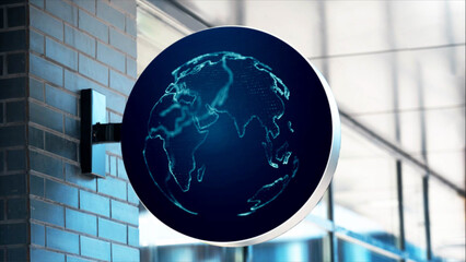 Billboard on the administrative building, world map, mockup