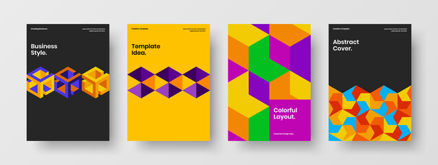 Fresh leaflet design vector layout collection. Trendy geometric tiles book cover illustration composition.