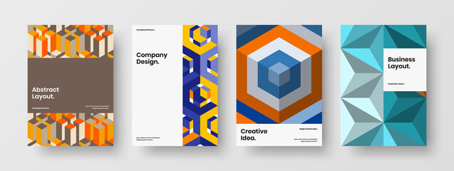 Clean geometric shapes leaflet layout set. Amazing company brochure A4 design vector concept bundle.