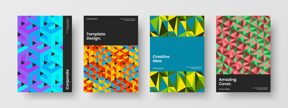 Creative geometric shapes corporate cover template set. Premium annual report A4 design vector concept bundle.