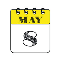 May 8 calendar icon. Vector illustration in flat style.