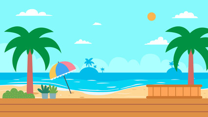 Fototapeta na wymiar Tropical Beach nature scene.Vacation Leisure Nature vector illustration.Beautiful seascape in summer.