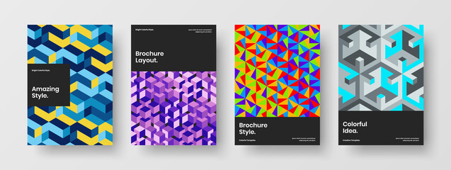 Obraz premium Modern mosaic pattern brochure concept set. Colorful journal cover design vector template bundle.