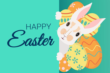 Easter greeting card with a rabbit. Vector illustration