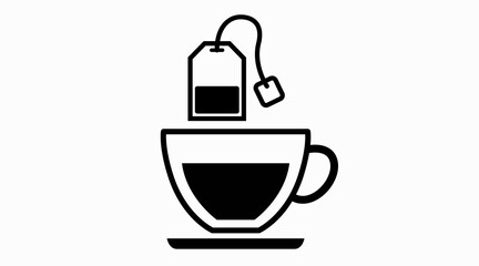 Obraz premium Tea Icon. Vector black and white illustration of a bag and a cup of tea