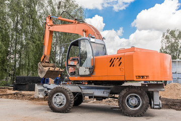 Excavator Heavy Industrial Machine Digging Equipment Excavation Work Industry on Construction Site