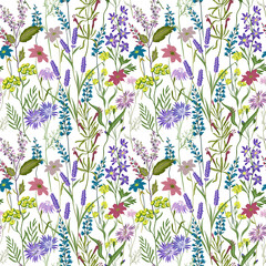 Blooming Garden floral in small hand draw flower with many kind of botanical plants seamless background. Liberty style. Design for fashion, fabric, textile, wallpaper, cover, web , wrapping