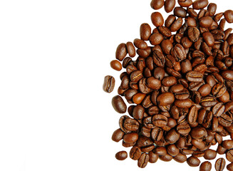 coffee beans close-up. roasted coffee beans on a white background. 