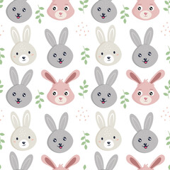 Cute rabbit with plant elements. Seamless pattern. Can be used for wallpaper, fill web page background, surface textures