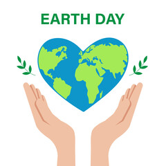 Hands support the planet Earth in the shape of a heart. Save the planet from pollution. Earth day concept. Vector illustration