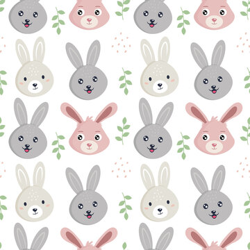 Cute rabbit with plant elements. Seamless pattern. Can be used for wallpaper, fill web page background, surface textures