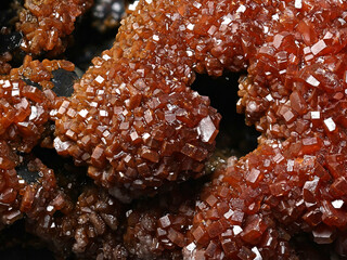 Red crystals of vanadinite on goethite matrix from Taouz, Morocco