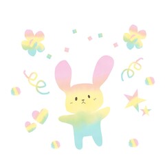 うさぎ　イラスト　パステルカラー　