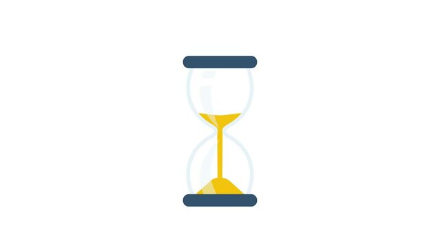 Hourglass video animation. Cartoon design. Isolated on white background. Footage motion 4k