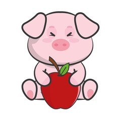 cute pig with apple