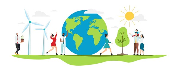 Eco. Save the planet. People live in an ecosystem. Saving eco life. Vector.