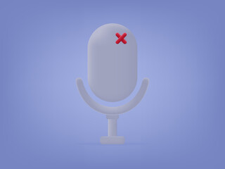 3d Microphone off icon. A device without sound audio recording, interviews. Error playback and volume connection. Mic, headset  for speaker, blogger or podcast recording. Vector illustration