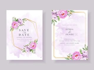 Elegant purple floral wedding invitation card