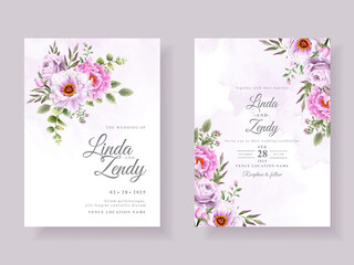 Elegant purple floral wedding invitation card