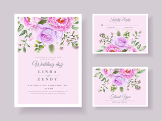 Fototapeta na wymiar Elegant purple floral wedding invitation card