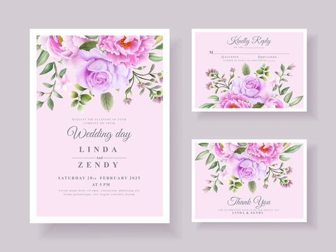 Elegant Purple Floral Wedding Invitation Card