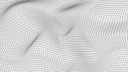 Abstract wavy 3d mesh on a white background. Geometric dynamic wave. 3D technology wireframe. Vector illustration. - obrazy, fototapety, plakaty