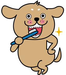 歯磨きする犬のイラスト