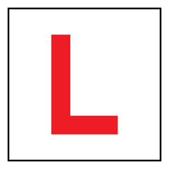L Board symbol. Learner driver plate sign. Car driving school beginner symbol. Red letter L on square white background drawing by illustration