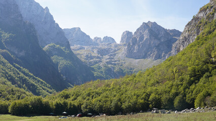Fototapeta na wymiar Mountain peaks during autumn season in the Prokletije National Park near the Grebaje Valley of Montenegro