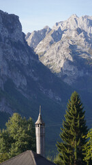 Mountain peaks during autumn season in the Prokletije National Park near the Grebaje Valley of Montenegro